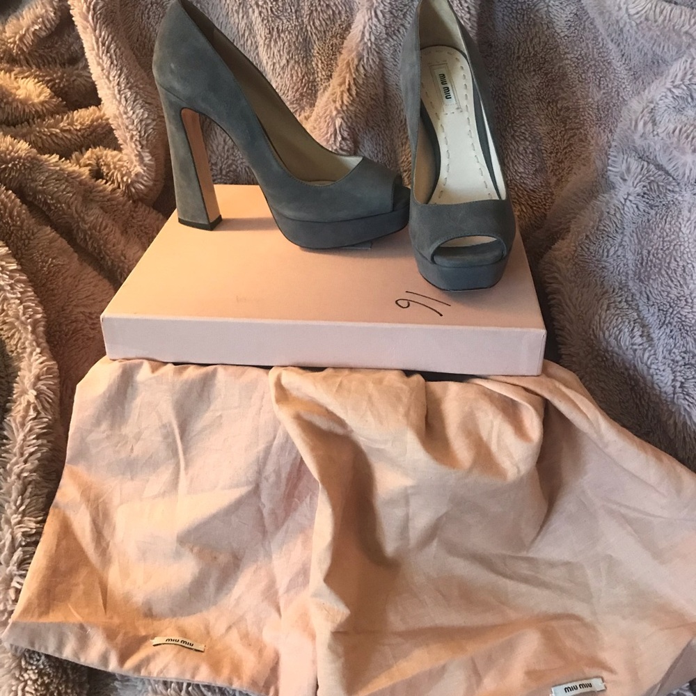 Suede miu miu platform peep toe pumps